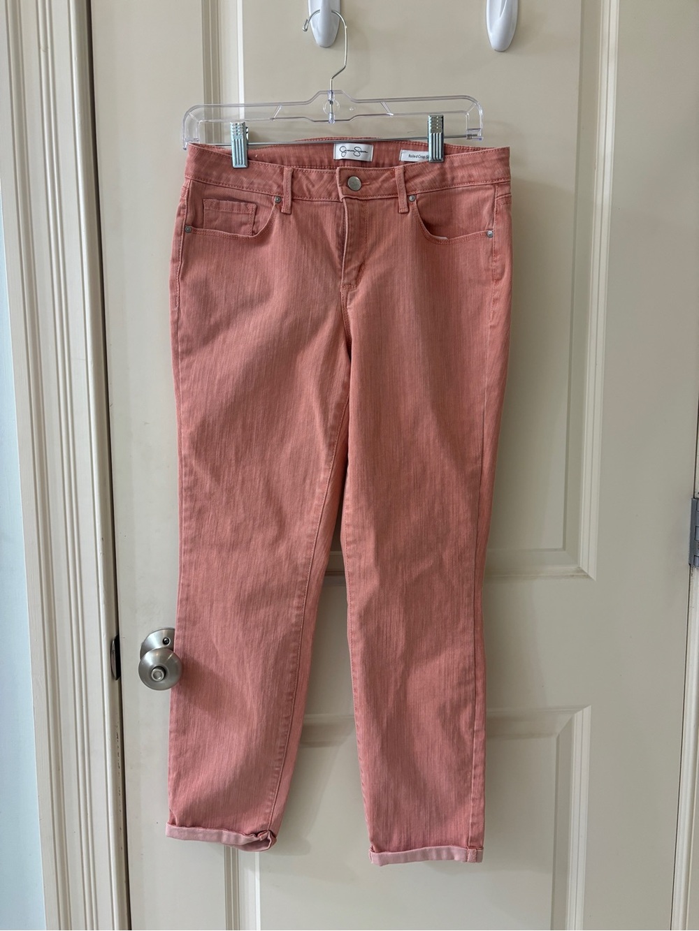 Jessica Simpson Rolled Crop Skinny Jeans | Size 8/29 | Dusty Rose/Coral